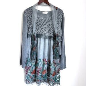 SIMPLY COUTURE Womens Plus 2XL Gray Floral Embroidered Tunic Dress Scarf PP6